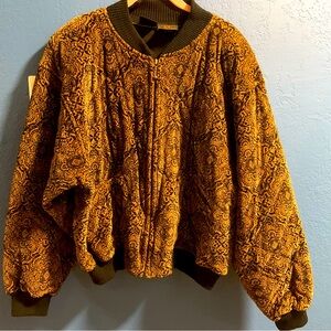 Vintage Liz Sport Velvet Velour Quilted Black & Gold Oversized Bomber Jacket Med